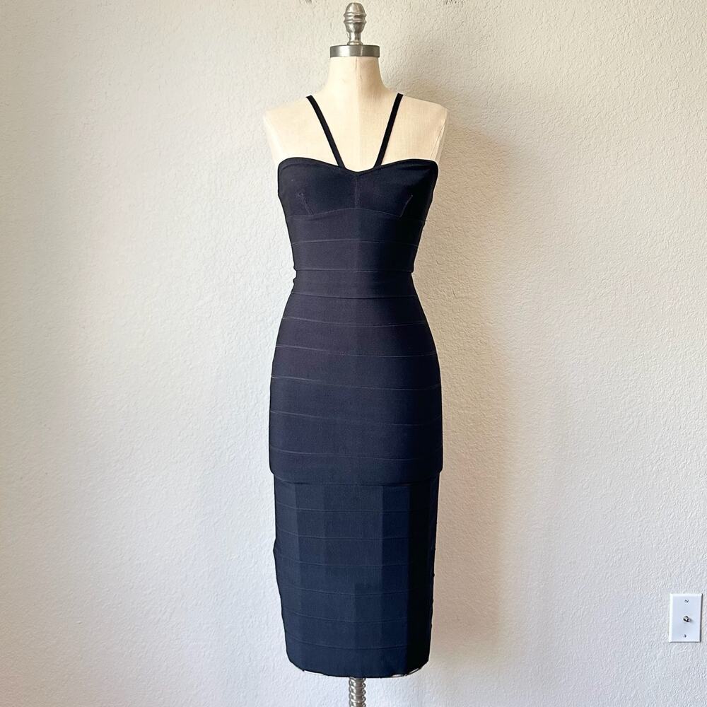 HERVE LEGER PARIS Icon Bodycon Dress Black Bandage Strappy Sweetheart